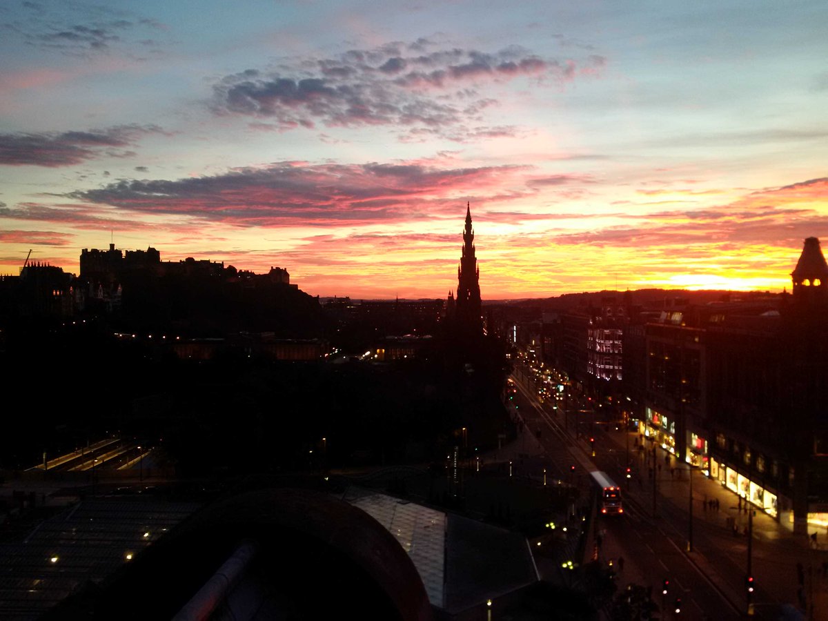 Edinburgh skyline on fire, from the Balmoral