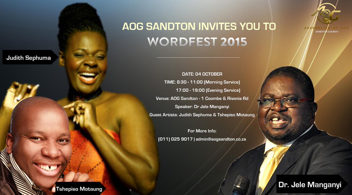 sandtonaog's tweet photo. AOG Sandton Invites you to #WordFest2015, this Sunday 8:30am &amp; 5pm (Morning &amp; Evening). Come Feast in word &amp; song. http://t.co/AO5V7oER7l