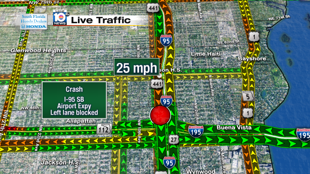 Crash on I-95 SB before the Airport Expy. Speeds at 25mph #traffic #miami @jenisefernandez http://t.co/VoCnlpmtDi