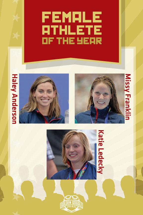 USASwimming's tweet image. The #GoldenGoggles Female Athlete of the Year nominees won 11 medals at #Kazan2015! DETAILS: goo.gl/uc2Glv