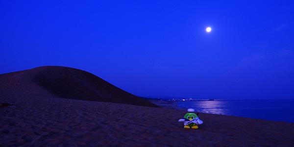 トリピー 鳥取県マスコットキャラクター 鳥取砂丘から おっはよ V 昨日はスーパームーン とっても明るい月が輝いてたよ 月の光と朝の光がだんだん溶けあって 影が静かに消えていく 静かで清らかな時間だったんだ じゃあ 今日も