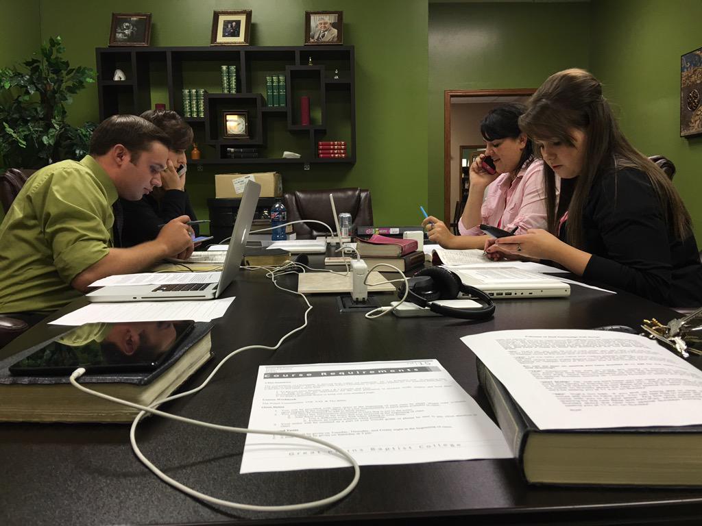 GreatPlainsBC's tweet photo. First part of classes 2day students are making cold calls inviting folks from North Platte to our Fall Program. #FOGC http://t.co/9N68mrWmTp