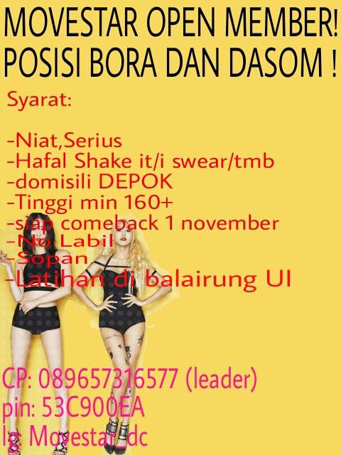 @Xpire_DC [HELP RETWEET] MOVESTAR DANCE COVER SISTAR OPEN MEMBER POSISI DASOM &amp; BORA,SYARAT? READ PHOTO! ^^.