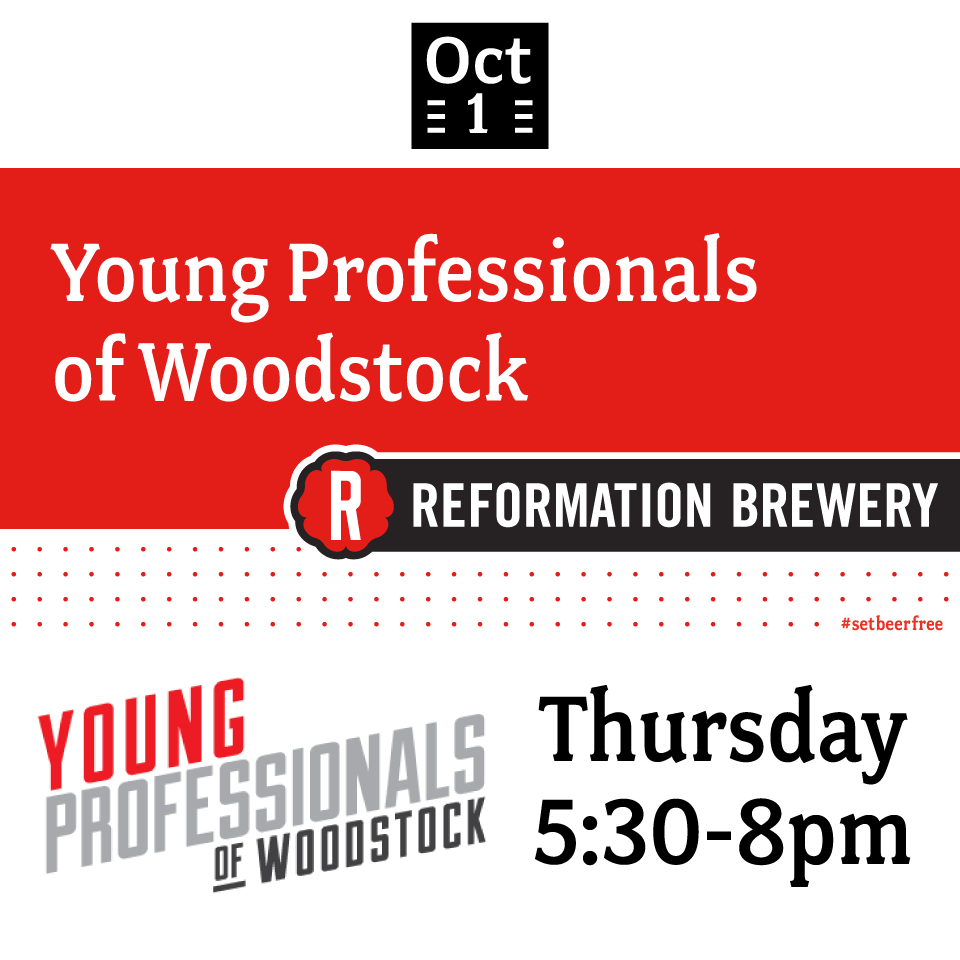 ReformationBrew's tweet photo. This Thursday, Oct. 1st come meet @DTWoodstock's Young Professionals 5:30-8 @ReformationBrew http://t.co/CJhZOvHSuz http://t.co/NZ0yGFcCn5