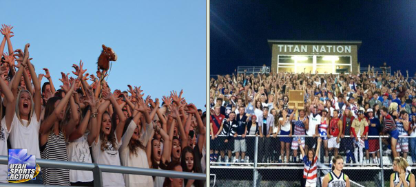 UTSportsAction1's tweet photo. Student section playoffs (2015): Round of 48. 
#RT for Corner Canyon Chargers 
#Favorite for Syracuse Titans http://t.co/aK7TZ5AFY0