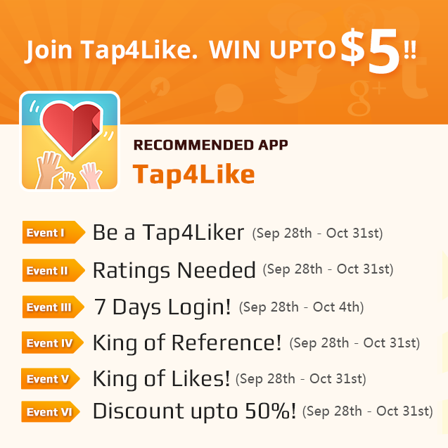 #Tap4Like is now available on @AppStore! Join the events for a chance to win up to $5! goo.gl/9GM7ec