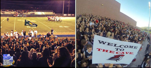 UTSportsAction1's tweet photo. Student section playoffs (2015): Round of 48. 
#RT for Snow Canyon Warriors 
#Favorite for American Fork Cavemen http://t.co/kZAgowjrPR