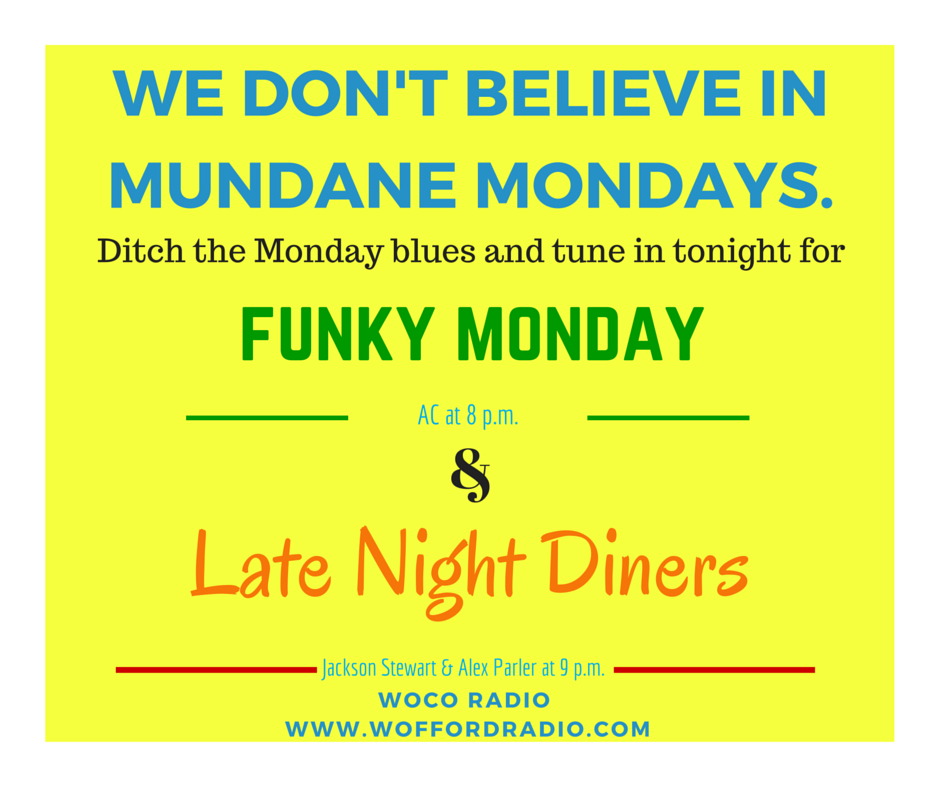 WOCO_RADIO's tweet photo. TONIGHT prepare your ears for #FunkyMonday & #LateNightDiners!! 8 & 9 pm -don't be late! #wocoradio ttp://ow.ly/SM2N6 http://t.co/hdny1l1uiw