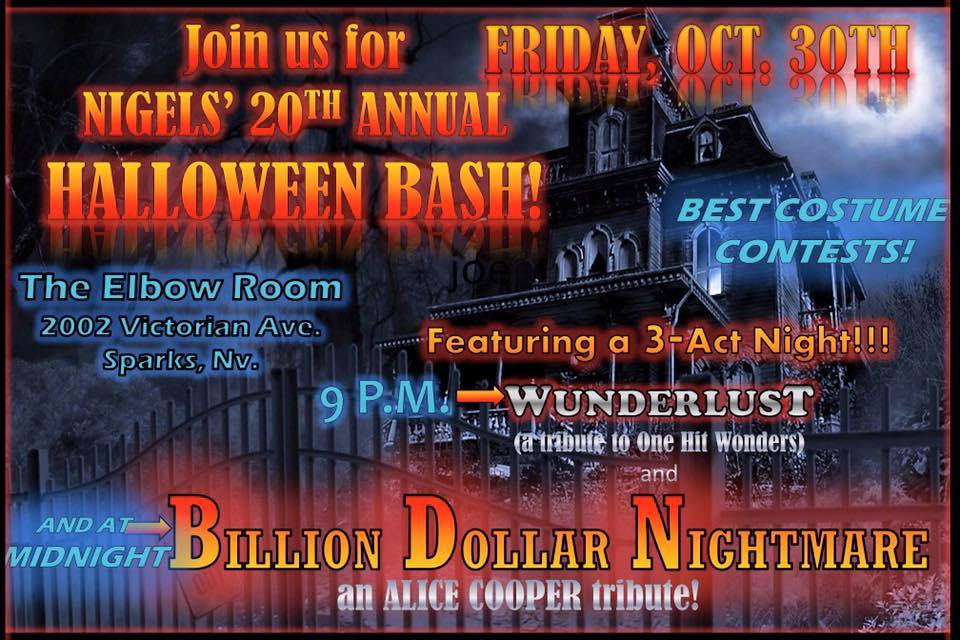 TheElbowRoomBar's tweet photo. October 30th @ 9PM Halloween Tribute Bash including Nigel St. Hubbins, WUNDERLUST and BILLION DOLLAR NIGHTMARE. http://t.co/xePPzNdqJV