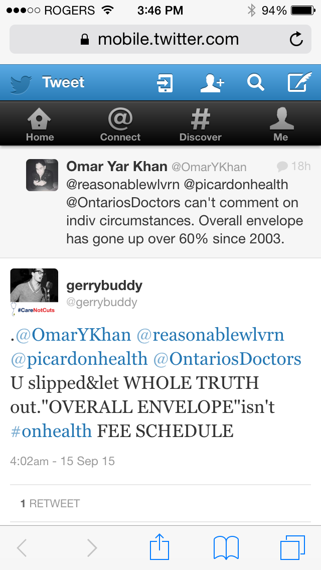 gerrybuddy's tweet photo. Govt spokesperson slips &amp; admits it is global envelope not fees that has increased 60% #onhealth #onpoli http://t.co/CMMkds5Bv7