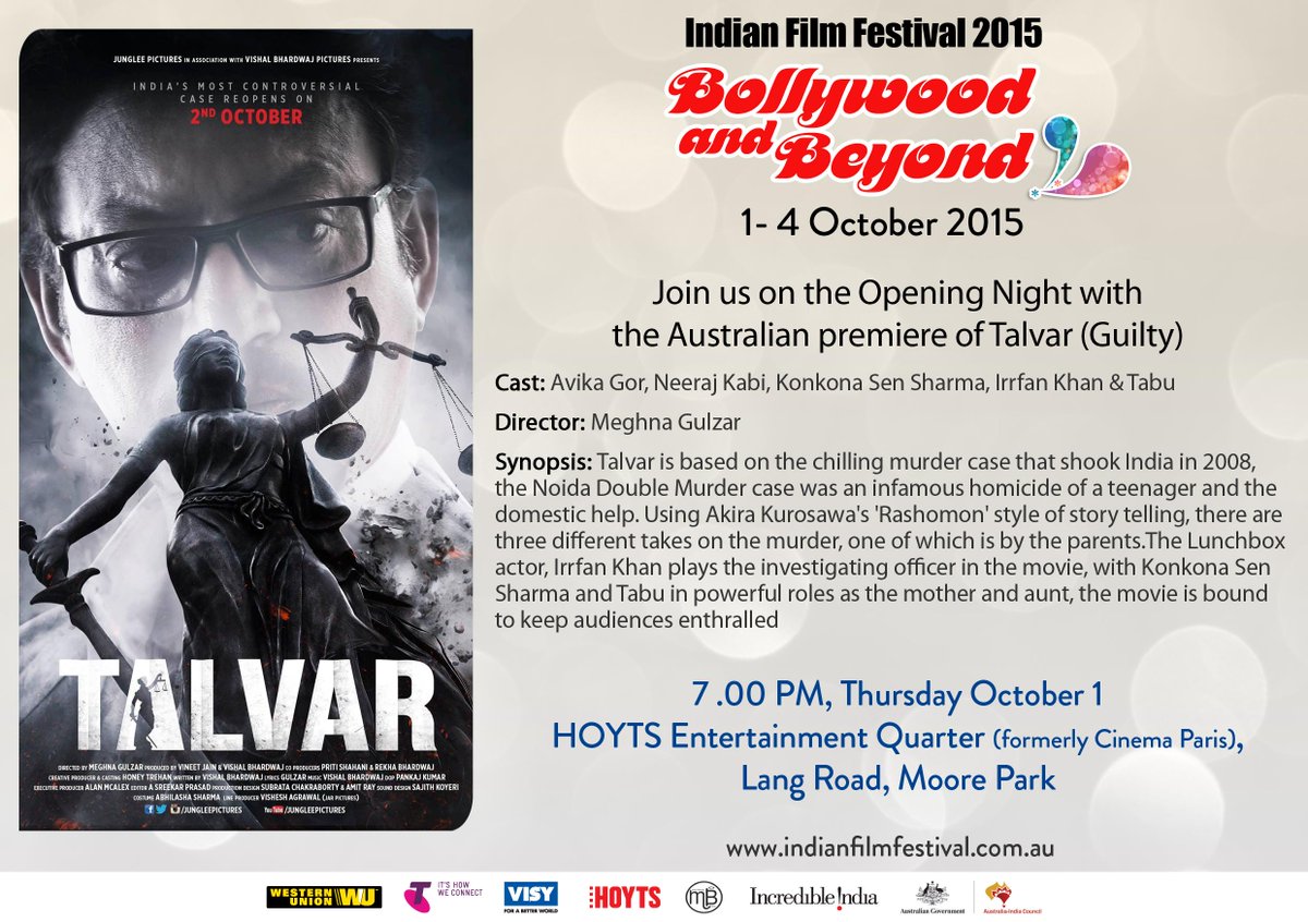 MBFWorld's tweet photo. If you're in #Sydney, don't miss the Opening night of @IFFBAB &amp; the #Australian Premiere of #Talvar! Don't miss it http://t.co/o3mPmtr6Br