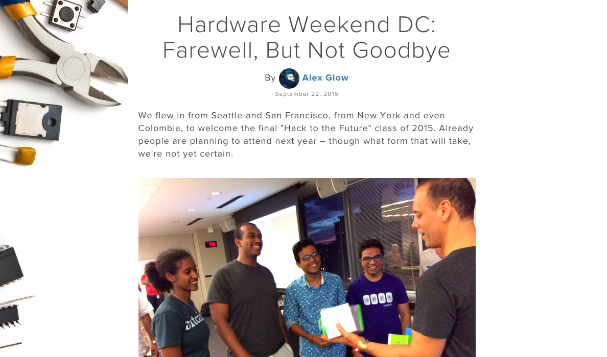 Hacksterio's tweet image. Wrap-up from our last #HardwareWeekend 2015: DC, we&apos;ll be back. Don&apos;t be a stranger! hackster.io/blog/hardware-…