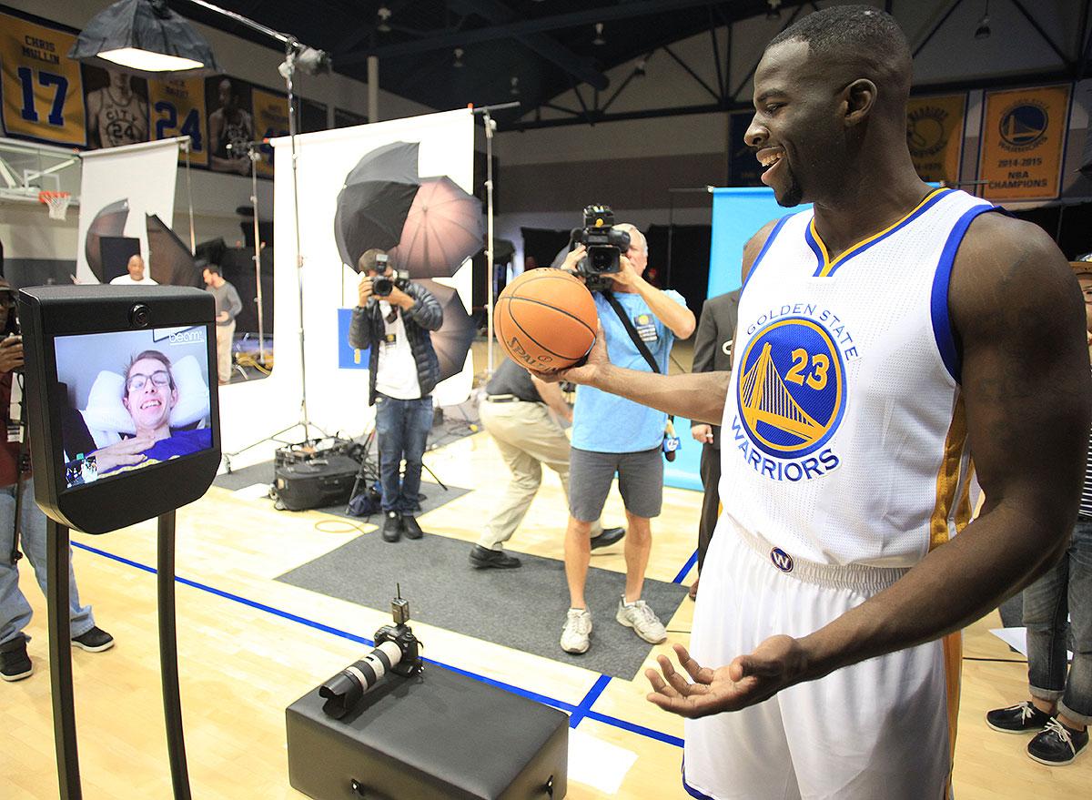 A first for #GSWMediaDay: Players interacting with robots.