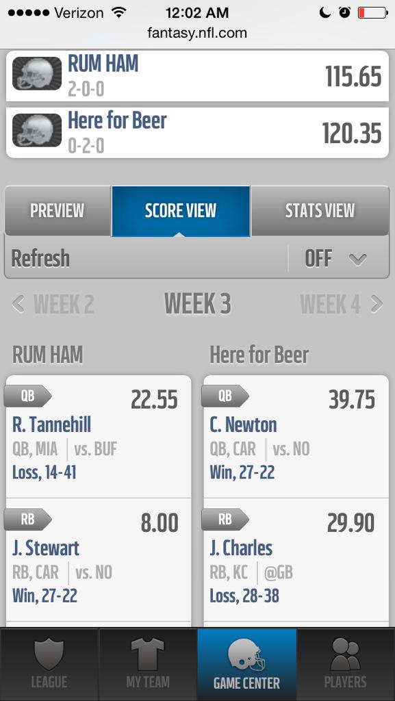 CWoooopigsooie's tweet image. Great game @jcharles25! Thank you for fueling my fantasy win! #ThreeTouchdowns #HereForBeer #FantasyLife