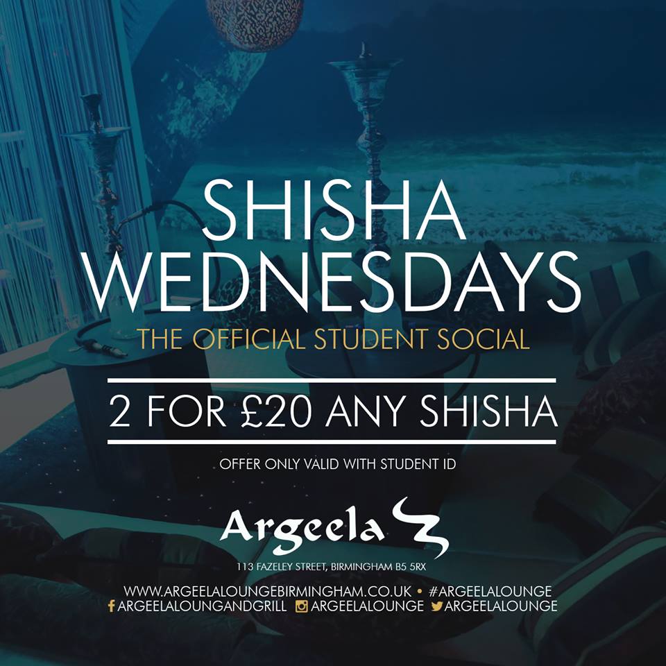 ArgeelaLounge's tweet photo. It's this time of week again! #ShishaWednesday #Students #Birmingham #ShishaLounge http://t.co/5zNK7o1JeB
