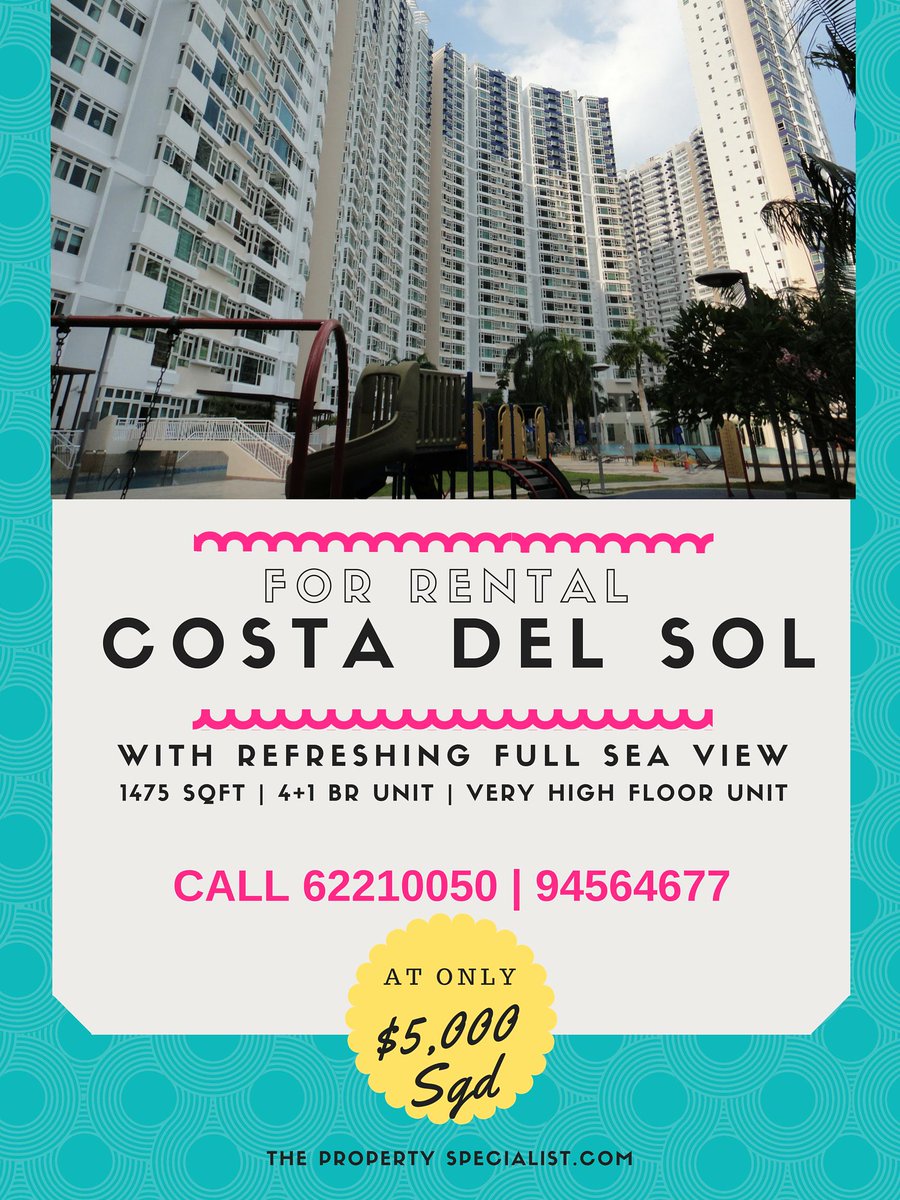 Consider to view Costa Del Sol @ only 5K SGD. 1475 sqft with 4+1 rms. CALL NOW! 62210050 | 94564677. #tpsweeklyupdate