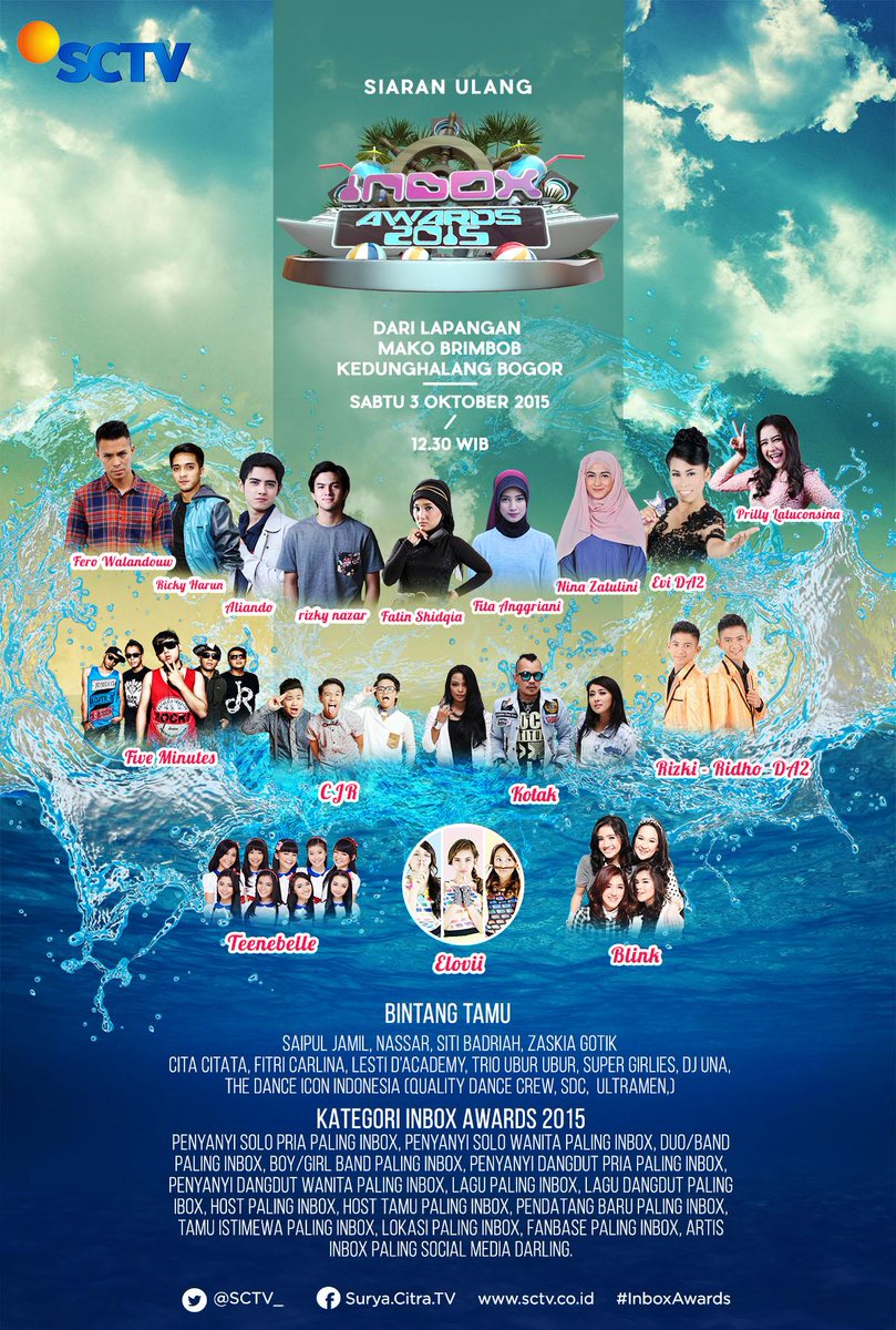 SCTV's tweet photo. Ini Daftar Lengkap Pemenang Inbox Awards 2015.
Klik http://t.co/YeDH202IHG http://t.co/XbyovxhWPg