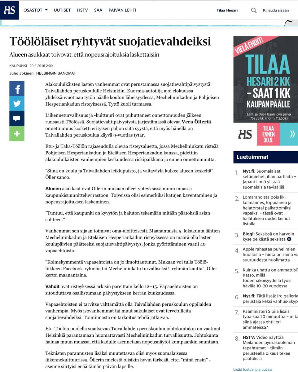favefi's tweet photo. #joukkoistaminen on voimaa! Jotain hyvää on saatu aikaan. #liikenneturva #Mechelininkatu http://t.co/uIGBwX9jHI