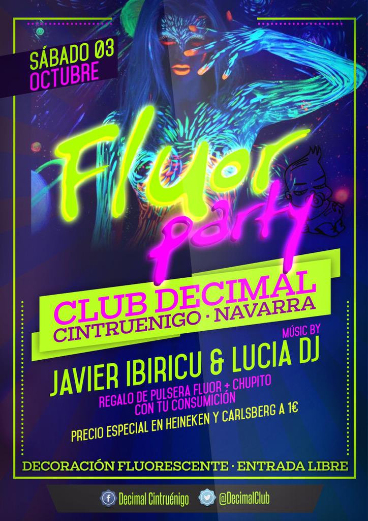 DecimalClub's tweet photo. Comenzamos la temporada de Sábados Noche!! Fiesta Fluor!! En cabina: @Lumartinez89 @javilau1 Te lo vas a perder? http://t.co/Q6LYUThVx0