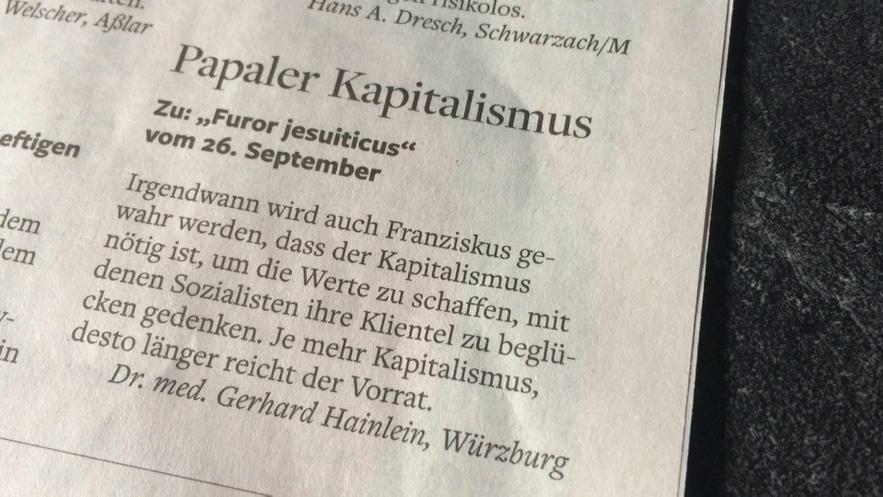 Ist doch so: Die kürzesten Leserbriefe sind die besten. Der hier steht heute in der "Welt"