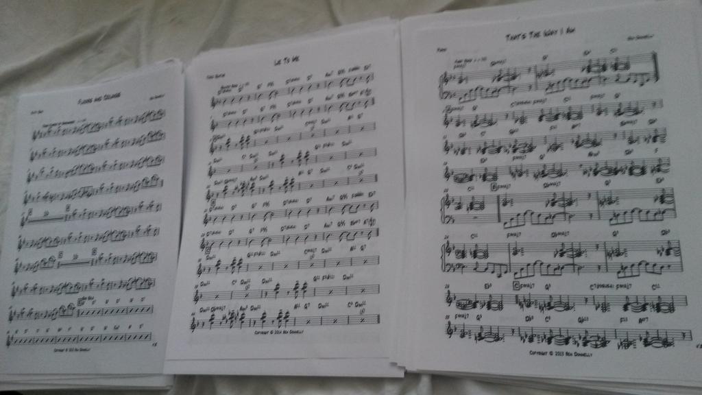 platoniccurry's tweet photo. Freshly printed parts for brand new charts. Someone has some taping to do! Come and hear the premiere on 14th Nov! http://t.co/2wC9TWGG21