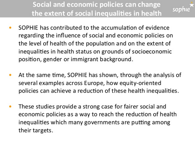 Social and economic policies can change inequalities in health. Final messages of SOPHIE #finalsophie <a href="/carme1848/">Carme Borrell</a>