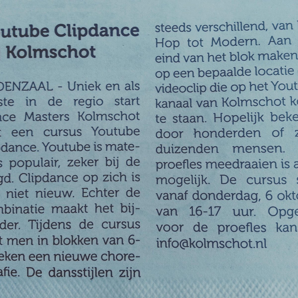 Kolmschot's tweet photo. Vanaf dinsdag, 6 oktober 16.00-17.00 uur. Youtube Clipdance. Kom langs voor een proefles. http://t.co/MPcXluGVGl