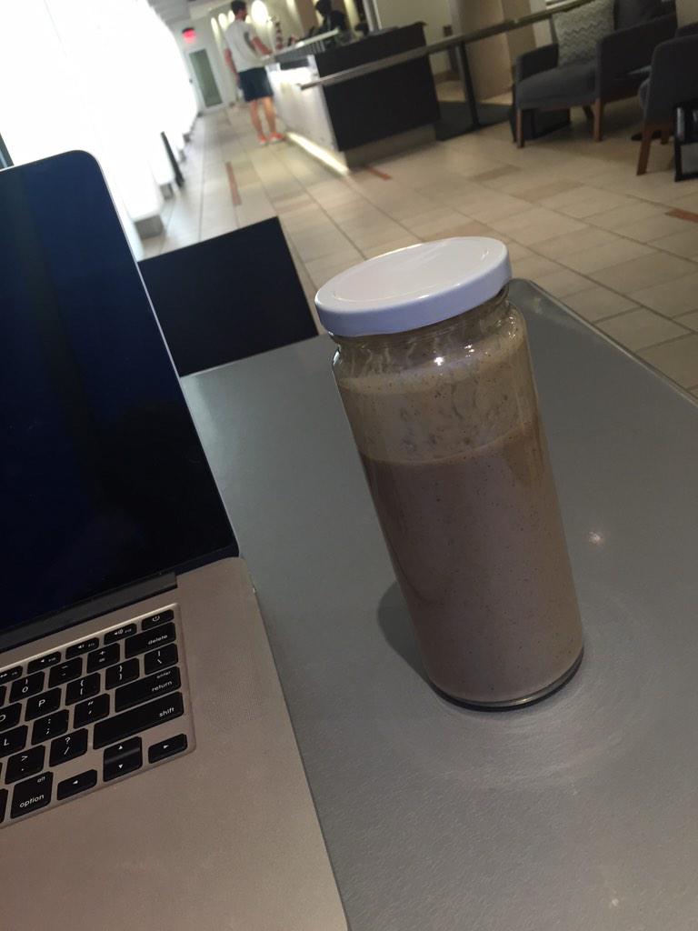 KatDoesYoga's tweet photo. When you make the guys at @WellnessGrub put a shot of espresso your smoothie. #butfirstcoffee http://t.co/qlZTXvxc22