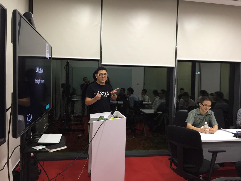 RVikiDesign's tweet photo. @ironkiat from @IxDASG giving the intro to the UX Kata. #ux #design #meetup #sg http://t.co/vHnENHSH0q