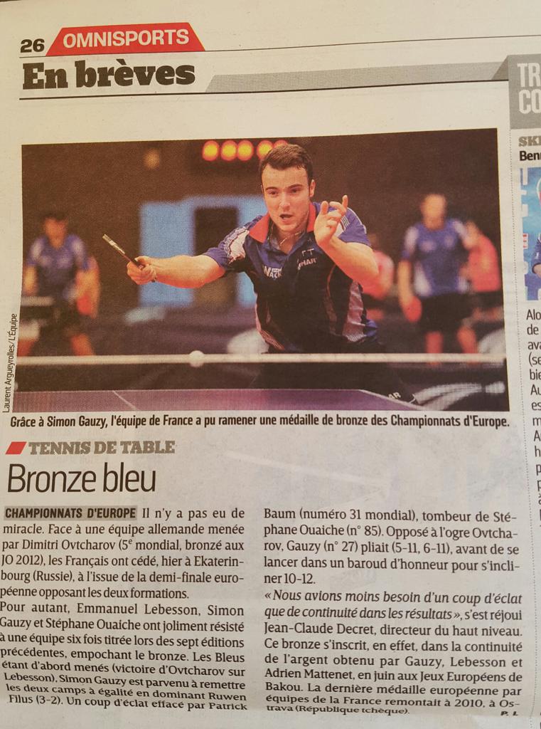 chalonstt51's tweet photo. L'équipedeFrance TennisDeTable dans @lequipe ! Félicitations pr le podium ! @SimonGauzy @ouaichewesh @ffttofficiel http://t.co/ZxrA2nUrp2