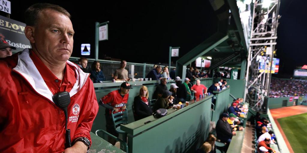 BostonGlobe's tweet photo. When things go wrong at #FenwayPark, the first-aid team from @BIDMChealth steps in http://t.co/mJ88mbmAez http://t.co/3NqOHrbLFn