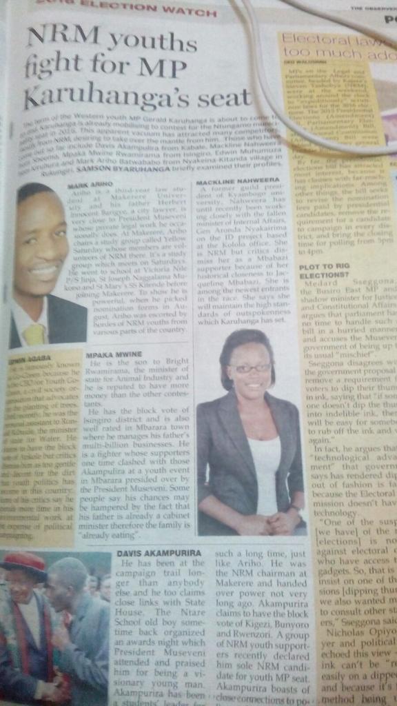 ABaitwababo's tweet photo. Today's observer had a feature about the Western Youth MP race. Pages 28-29 on Election Watch http://t.co/jrEKSJ0yJd