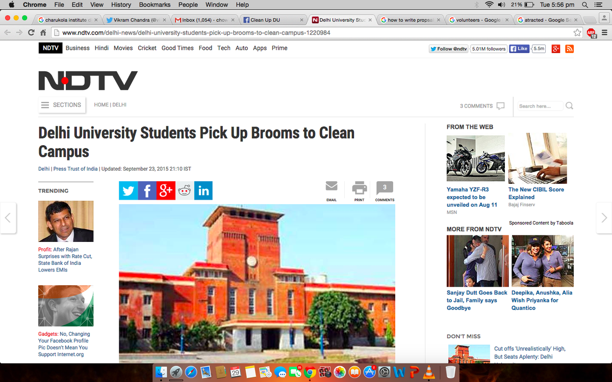 CleanupDU's tweet photo. @vikramchandra  do check us out #cleanupdu we are trying to make cleanliness cool in Delhi university &amp; in India. http://t.co/mqEqL2xM4k