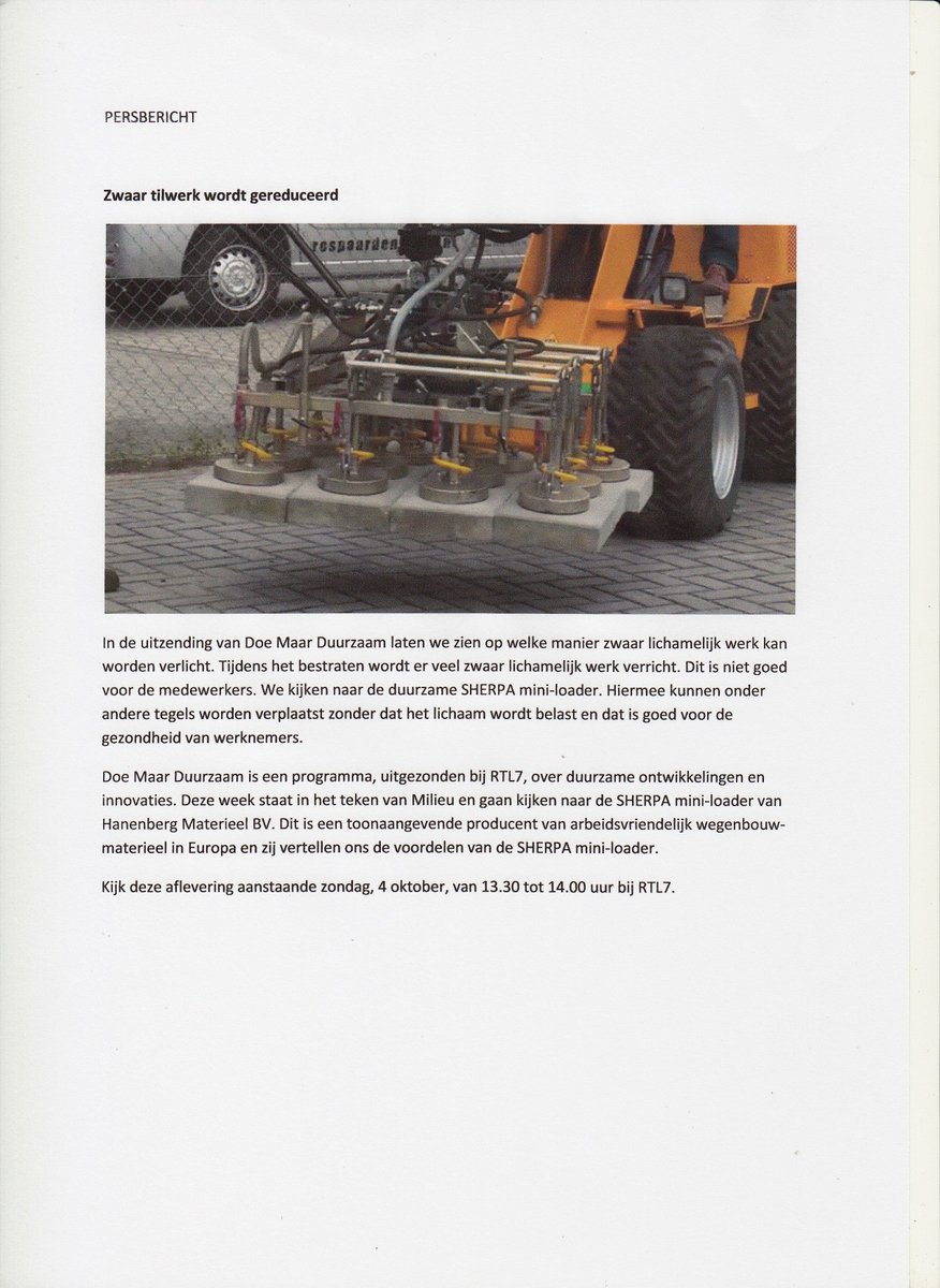 Steeho1's tweet photo. De SHERPA mini-loader is zondag 4 oktober te zien van 13.30-14.00 uur op RTL7. Voor inlichtingen: Steeho - Pijnacker. http://t.co/poQcecmWXl