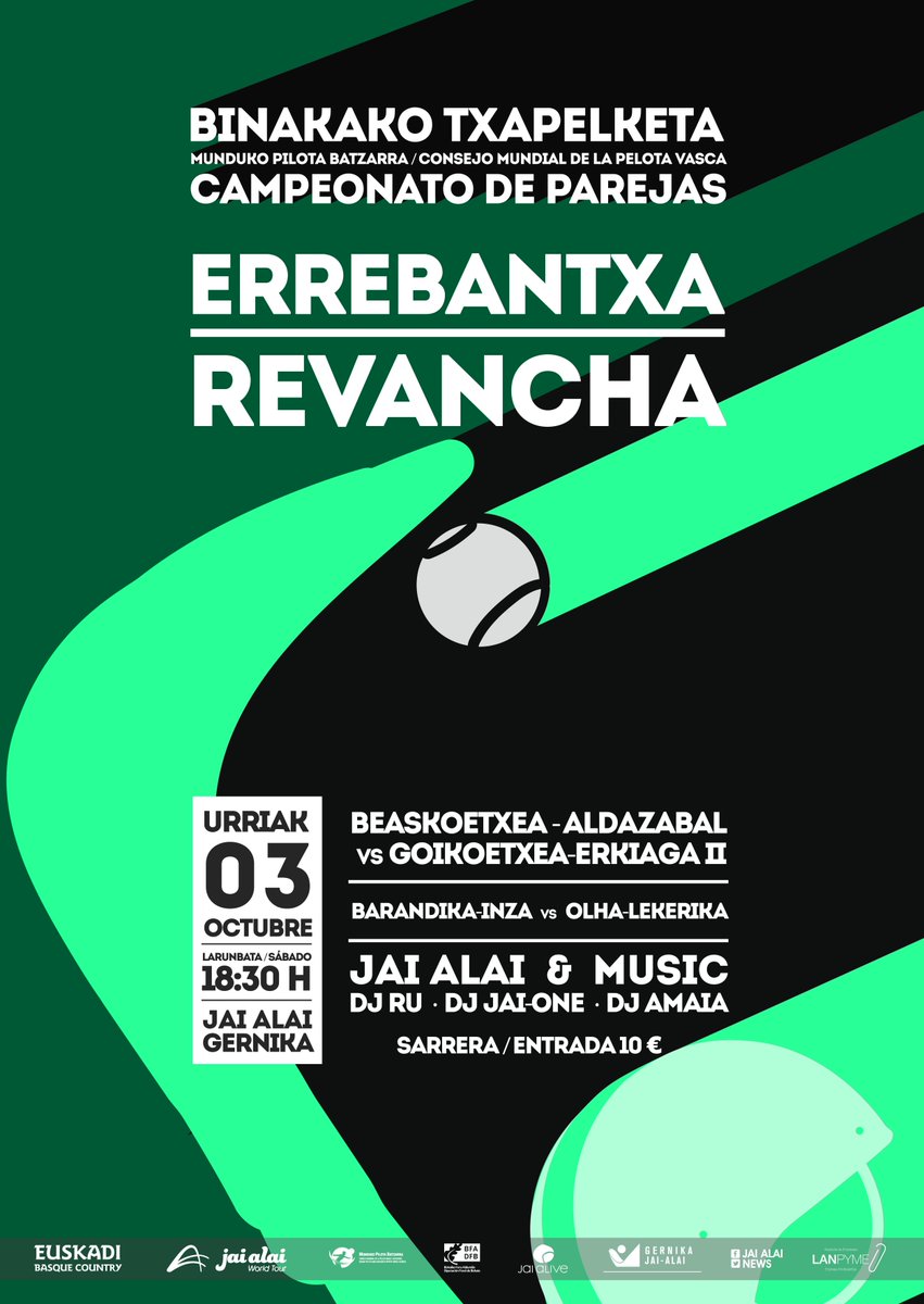 Larunbata/Sábado, GERNIKA #JAIALAI (18:30h) <a href="/xabibaran/">Xabi Barandika</a> eta <a href="/Unaitxu_leke/">Unai Leke</a>-ren DEBUTA!! OLHA-LEKERIKA vs BARANDIKA-INZA