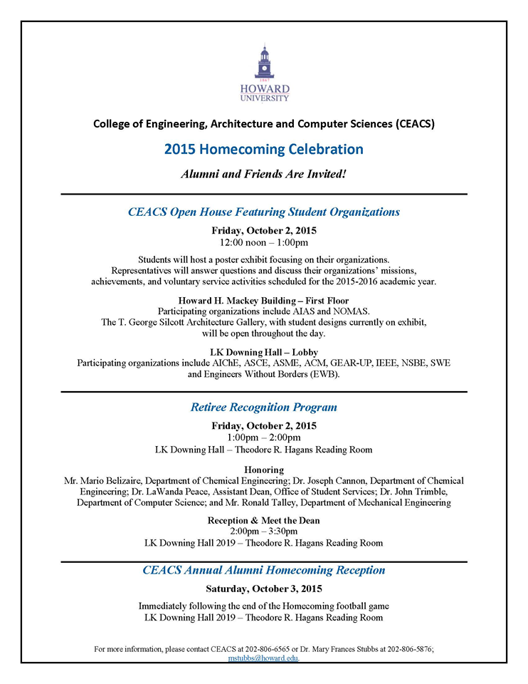 drflemingHU's tweet photo. @HowardUCEACS @huceacs @HowardU CEACS Alumni, hope to see you this week! #HowardUniversity #CEACS #Alumni #HUHC15 http://t.co/pBn7KDhhpC