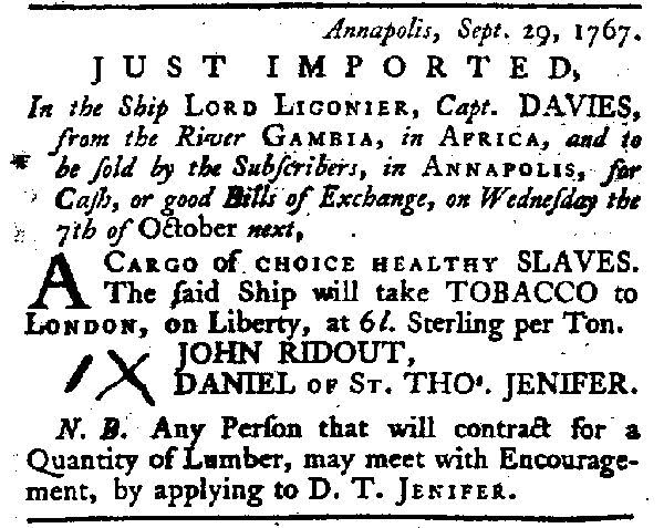 OTD in 1767, ship Lord Ligonier docks in Annapolis with choice slaves from the River Gambia facebook.com/38181762850100…