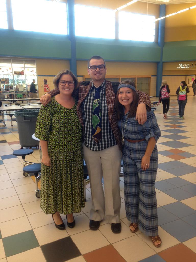 HLWWBands's tweet photo. Timeline Tues.! The MS/HS music staff are snazzy today! #ihatepolyester #whowouldwearthis http://t.co/eAalkvawUC