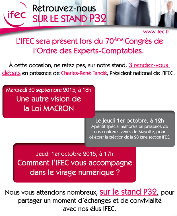 IFECsyndicat's tweet photo. L'IFEC sera présent au 70e Congrès de l'Ordre des Experts-Comptables.3 RDV débats sur le stand P32 ! #congrescsoec http://t.co/uHD0M0gWdv