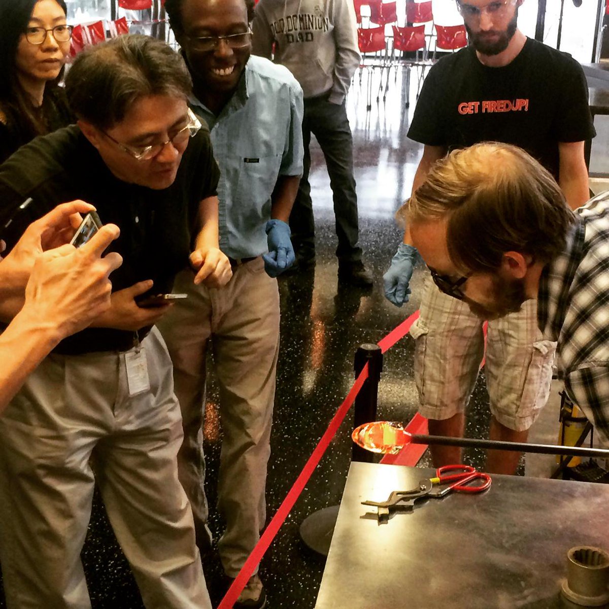 ChryslerMuseum's tweet photo. #ChryslerGlassStudio team &amp; @NASA &amp; @nationalaero researchers work w boron nitride nanotubes in the #HotShop. #steam http://t.co/kCgTrXVPSC