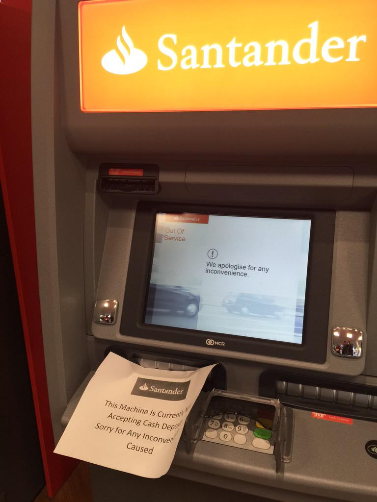 jonpop's tweet image. Dreadfull service yet again machines broken. 4 tellersbut can't we are a Bussiness.  #Santandershite #getitsorted