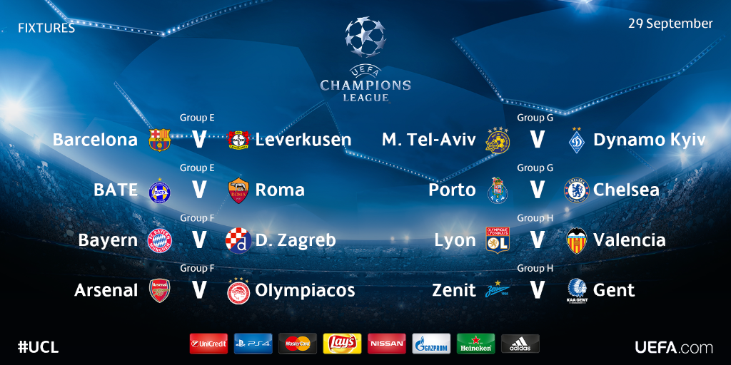 navigation Gurgle Fremmedgøre UEFA Champions League on Twitter: "All of Tuesday's #UCL fixtures... Which  game will have the most goals? http://t.co/ACnN3Ymz9T" / Twitter