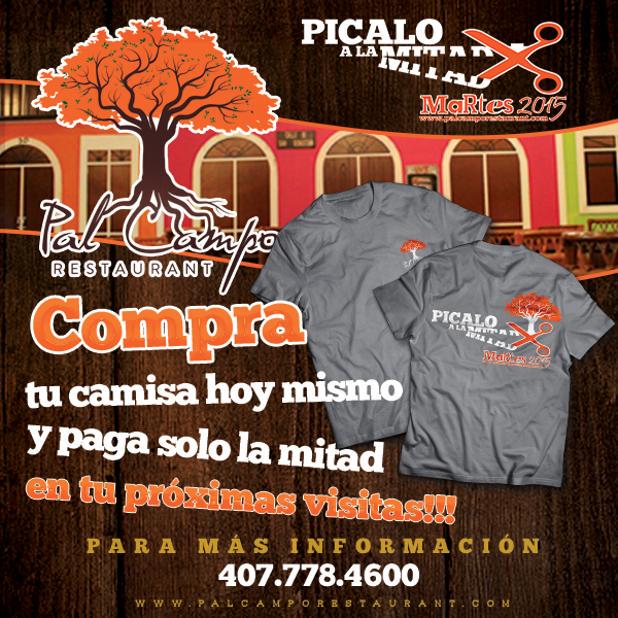 palcamporest's tweet photo. Usa nuestra camisa oficial los Martes y pagas solo la mitad en tu próxima visita
"Picalo a la mitad" en #palcamporest http://t.co/ECTrgN9jiu