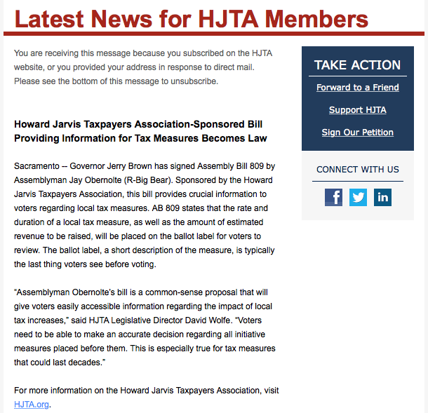 DaytonPubPolicy's tweet photo. Good news from @HJTA
Californians who want DATA before voting on local tax increases: #AB809 by @JayObernolte is law http://t.co/VmpxcJaw8z
