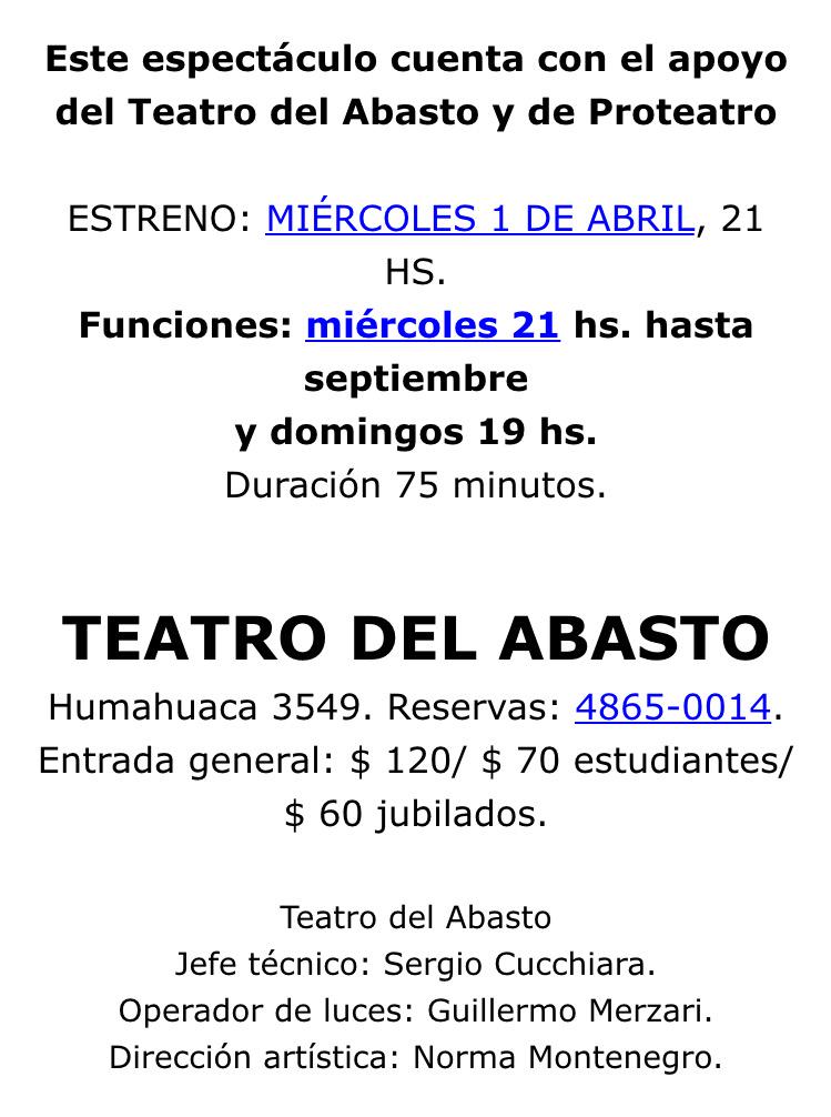 EspectaculosOff's tweet photo. Ultimo #Miércoles de Ella Para Mí 👏🏼👏🏼 a las 21hs en el Treatro del Abasto. #TeatroOff http://t.co/hyEwxVV44w