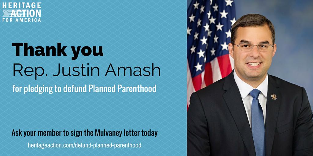 Heritage_Action's tweet photo. Thank you @justinamash for pledging vote "NO" on any funding bill that includes Planned Parenthood. #DefundPP http://t.co/jEwPRgyEyw