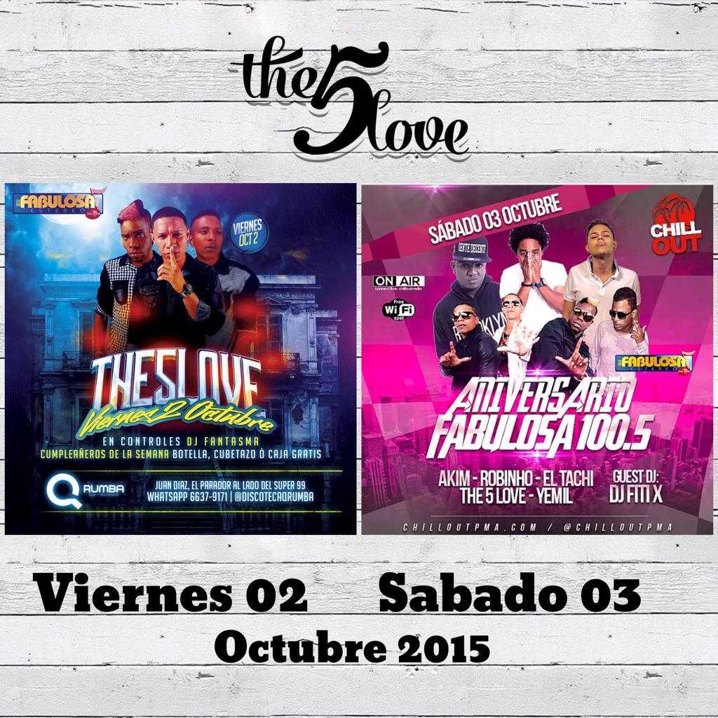 the5love's tweet photo. El Viernes 02 En @discotecaqrumba 📡🎵 y El Sabado 03 En @chilloutpma  Celebrando El Aniversario De @fabulosa1005 💯 http://t.co/vRY7u6qxLs