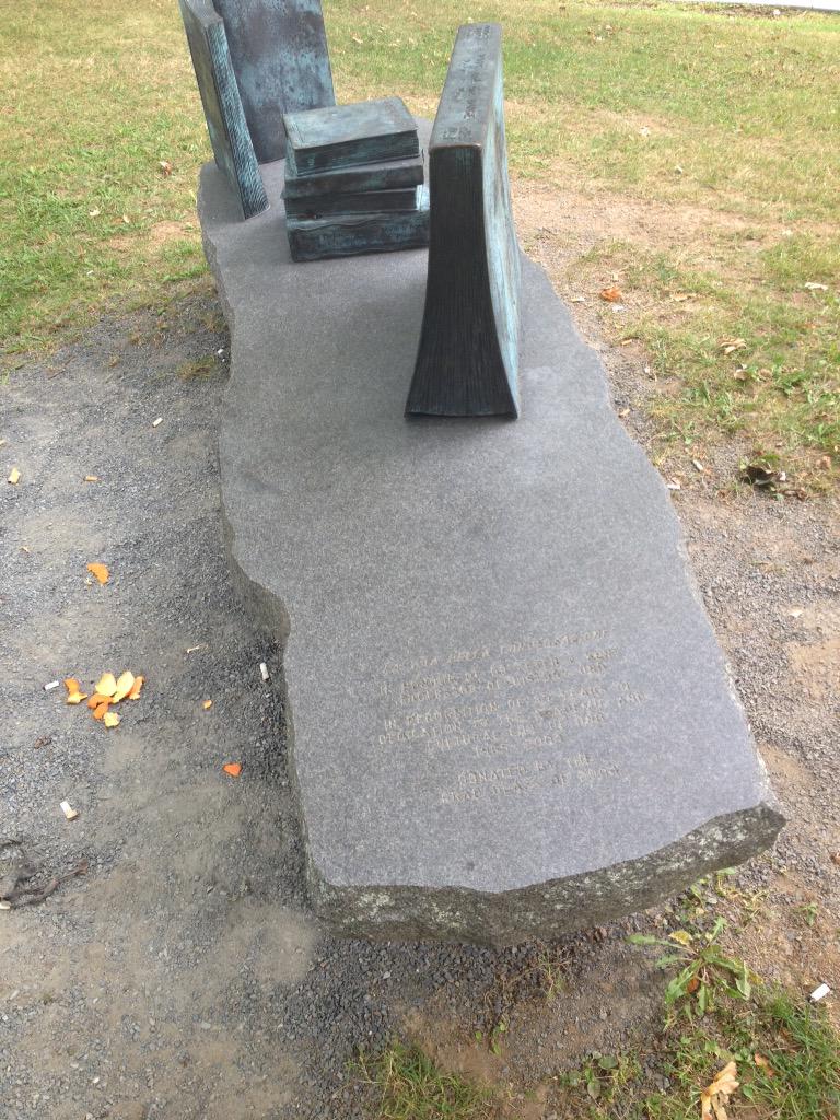 the_mess_dad's tweet photo. Peter Kent's Bench! Outside the HIL and Tilley Hall. @ArtsUNBF #UNBFind http://t.co/Zz8dgaPeoq
