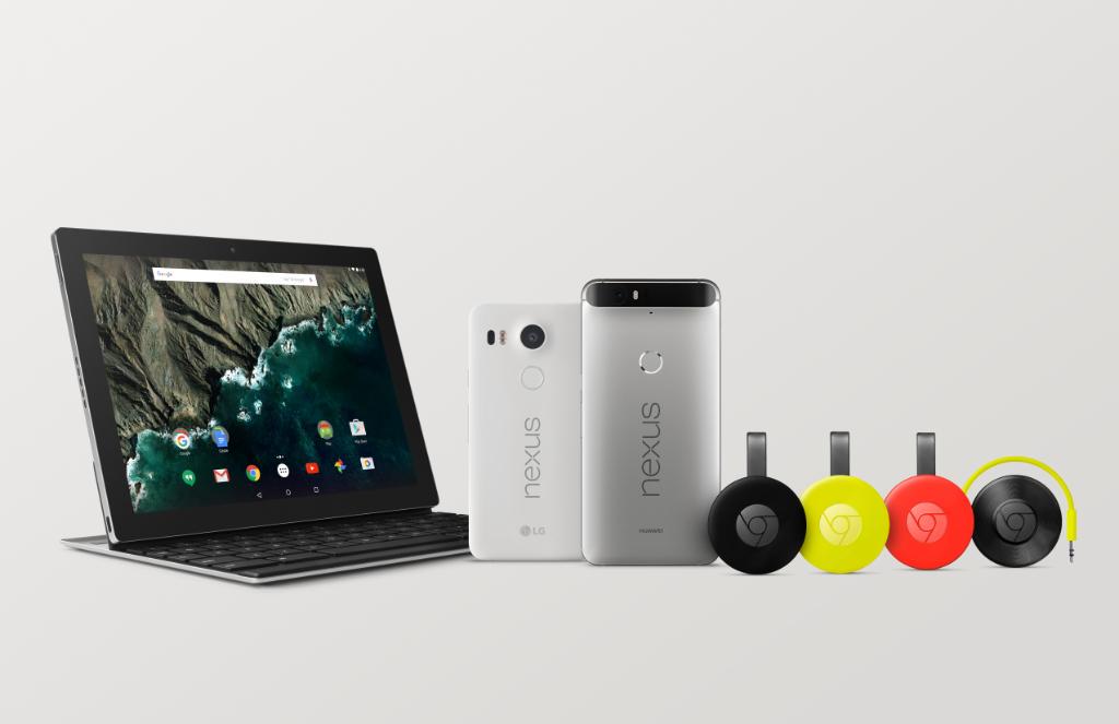 Google's tweet image. 2 Nexus phones, the Pixel C tablet, Chromecast updates & more. See all the news from today → goo.gl/klbhET