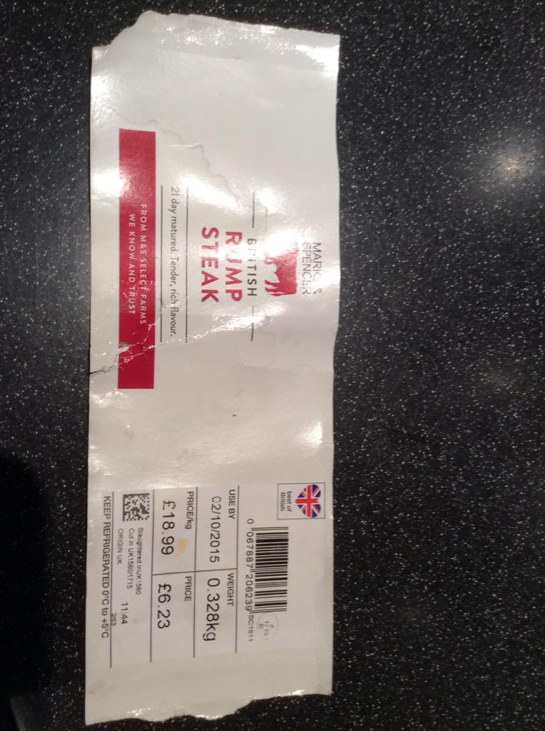 patrickfk's tweet photo. @marksandspencer very disappointed steak tough ,not "tender and rich" as advertised M&amp;S any comments ? http://t.co/oxraIkWsGs